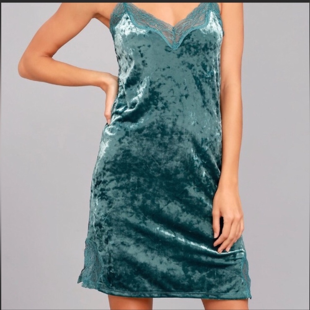Tea blue crushed velvet slip dress